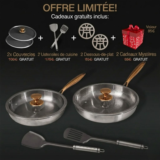VENTE DE PRINTEMPS EXCLUSIVE | Poêle en Titane Pur Ensemble Duo Quotidien (10 Pièces)
