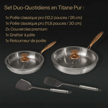 VENTE DE PRINTEMPS EXCLUSIVE | Poêle en Titane Pur Ensemble Duo Quotidien (10 Pièces)